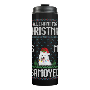 Samoyed Dog Ugly Christmas Sweater Thermosbecher