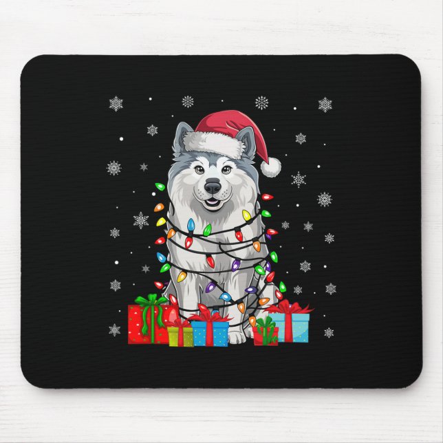 Samoyed Dog Ugly Xmas Lights Weihnachtsmannmütze S Mousepad (Vorne)