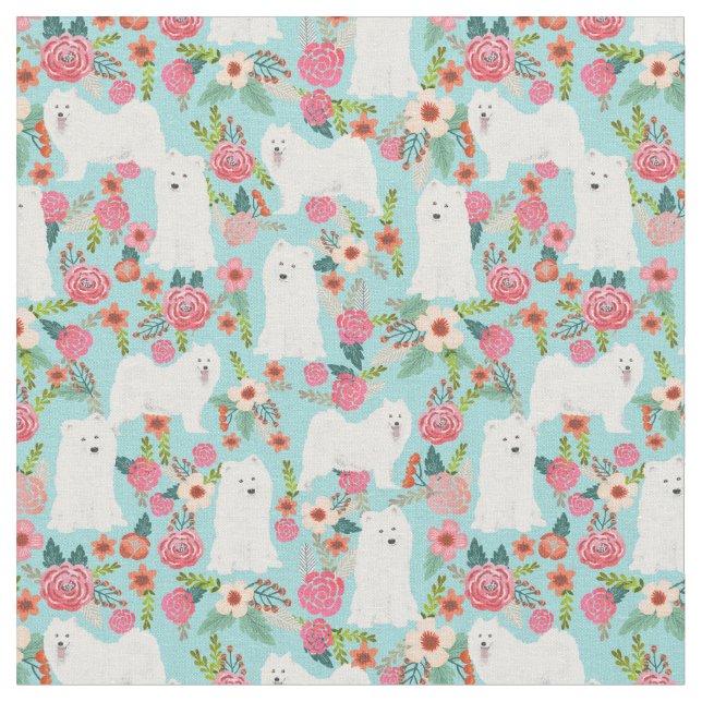 Samoyed dog Vintage Blumen Stoff (Nahaufnahme)