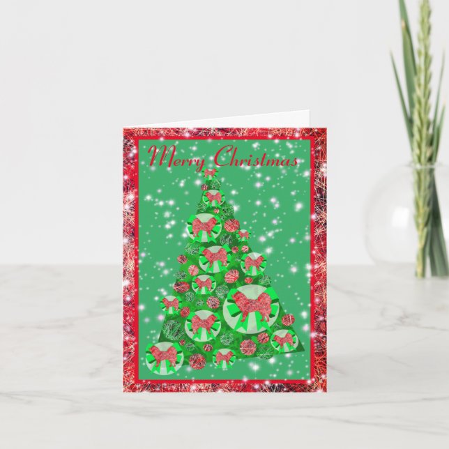 Samoyed Dog Weihnachtsbaum Bows auf Niedlichem Url Karte (Vorderseite)