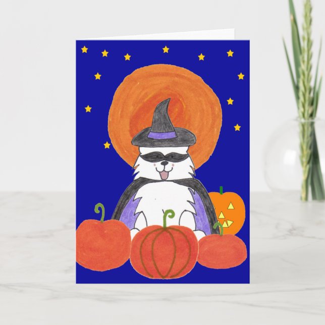 Samoyed-Halloween-Mond Karte (Vorderseite)
