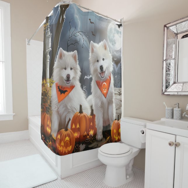 Samoyed Halloween Spooky Duschvorhang (Beispiel)