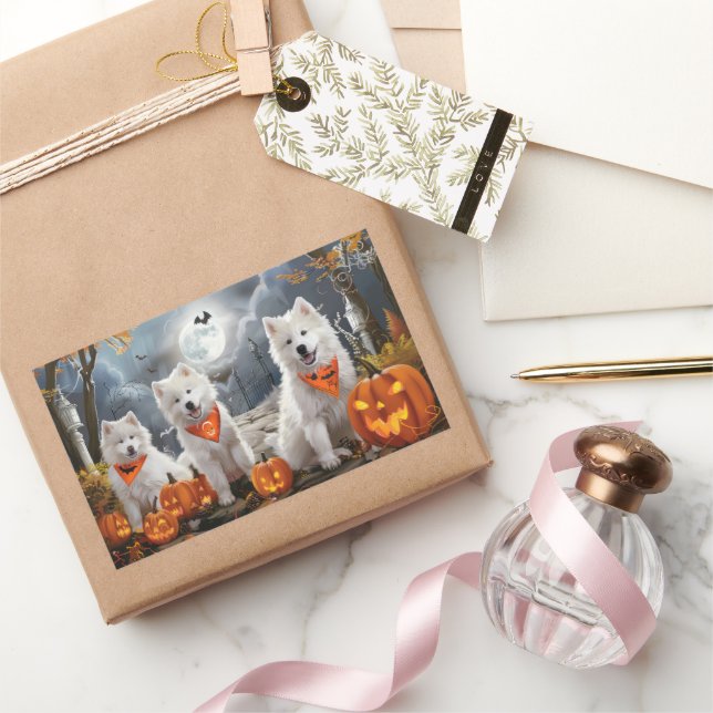 Samoyed Halloween Spooky Rechteckiger Aufkleber (Schenken)