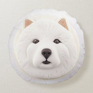 Samoyed Hund 3D Inspiriert Rundes Kissen
