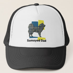 Samoyed Hund Silhouette Tricolor Grid Truckerkappe