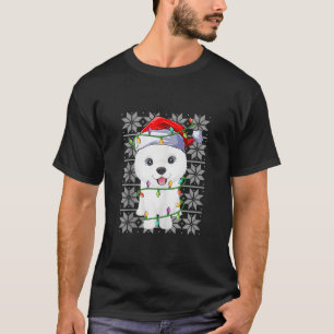 Samoyed Hund Weihnachtslicht Weihnachtsmannmütze H T-Shirt