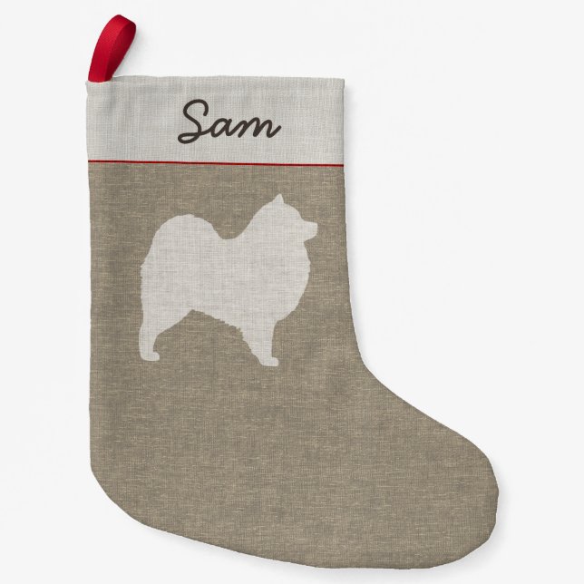 Samoyed-HundeSilhouette-personalisiertes Kleiner Weihnachtsstrumpf (Vorderseite)