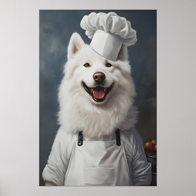 Samoyed In Chefs Hat Poster, Pet Poster, Samoyed Poster (Vorne)