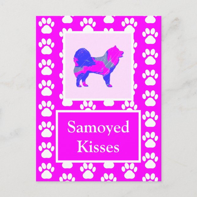 Samoyed Kisses Silhouette Niedlich Pink & Blue Postkarte (Vorderseite)
