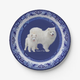 Samoyed Mini-Portrait auf Blue Willow Paper Teller
