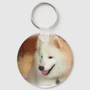 Samoyed, mit Digital-Ölgemälde-Effekten, Schlüs Schlüsselanhänger