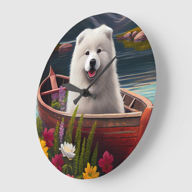 Samoyed on a Paddle: Ein Landschaftliches Abenteue Große Wanduhr (Winkel)
