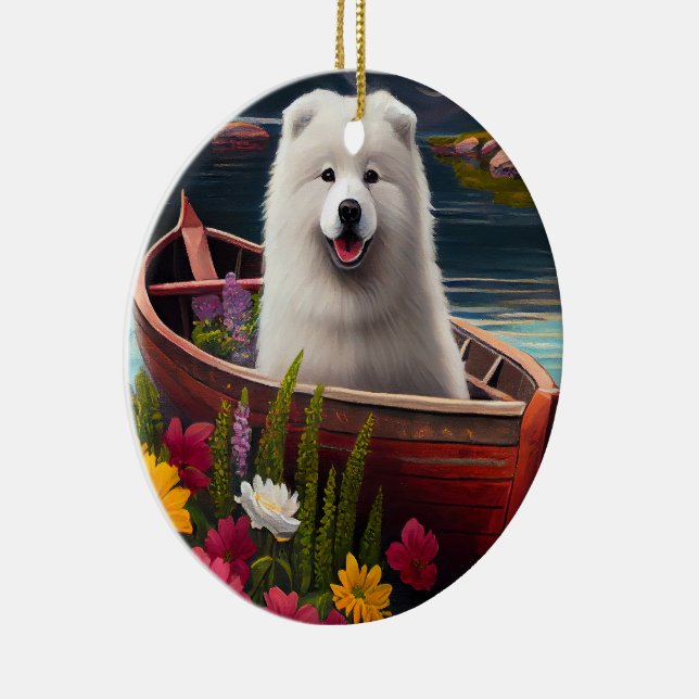 Samoyed on a Paddle: Ein Landschaftliches Abenteue Keramik Ornament (Rechts)