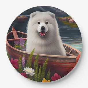 Samoyed on a Paddle: Ein Landschaftliches Abenteue Pappteller