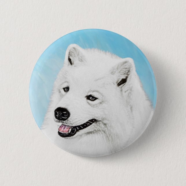 Samoyed Painting - Niedliche Original Dog Art Button (Vorderseite)
