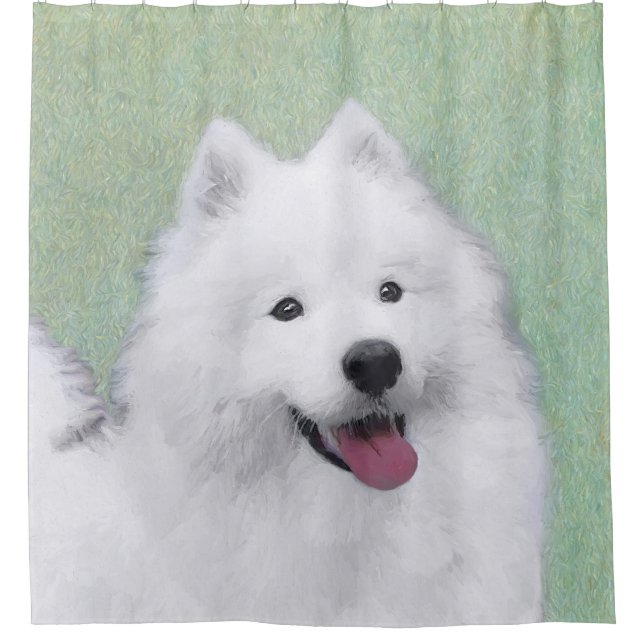 Samoyed Painting - Niedliche Original Dog Art Duschvorhang (Vorderseite)