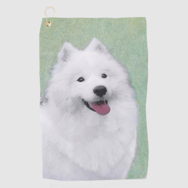 Samoyed Painting - Niedliche Original Dog Art Golfhandtuch (Vorderseite)