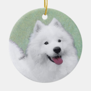 Samoyed Painting - Niedliche Original Dog Art Keramik Ornament