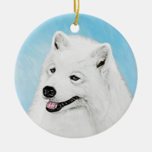 Samoyed Painting - Niedliche Original Dog Art Keramik Ornament