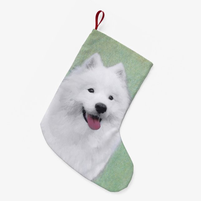 Samoyed Painting - Niedliche Original Dog Art Kleiner Weihnachtsstrumpf (Vorderansicht (hängend))