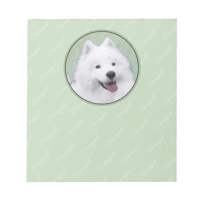 Samoyed Painting - Niedliche Original Dog Art Notizblock (Vorderseite)