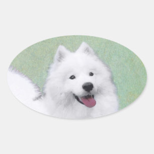 Samoyed Painting - Niedliche Original Dog Art Ovaler Aufkleber