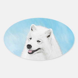 Samoyed Painting - Niedliche Original Dog Art Ovaler Aufkleber