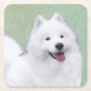 Samoyed Painting - Niedliche Original Dog Art Rechteckiger Pappuntersetzer