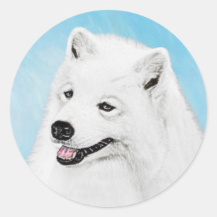Samoyed Painting - Niedliche Original Dog Art Runder Aufkleber