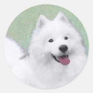 Samoyed Painting - Niedliche Original Dog Art Runder Aufkleber