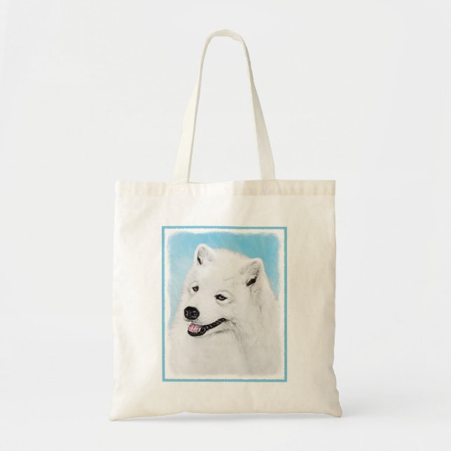 Samoyed Painting - Niedliche Original Dog Art Tragetasche (Vorne)