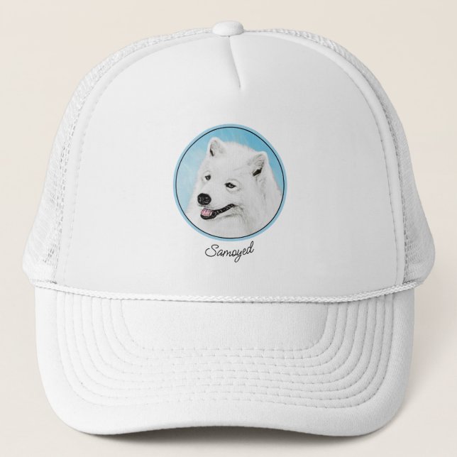 Samoyed Painting - Niedliche Original Dog Art Truckerkappe (Vorderseite)