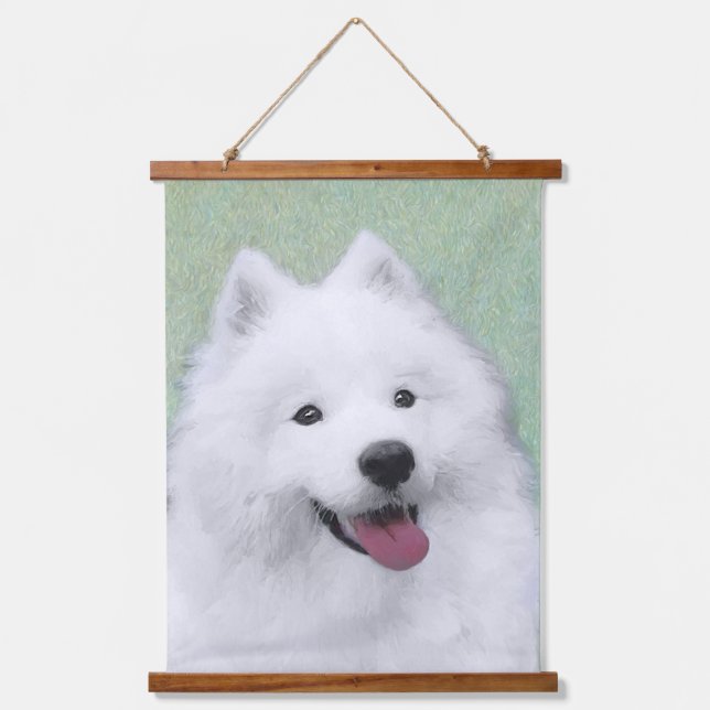Samoyed Painting - Niedliche Original Dog Art Wandteppich Mit Holzrahmen (Vorderseite)