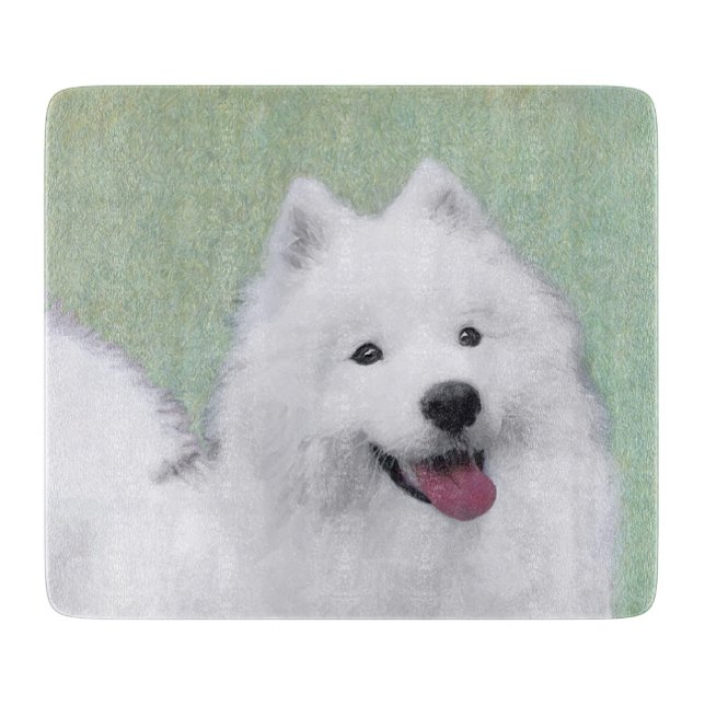 Samoyed Painting - Niedliche Original Hundekunst Schneidebrett (Vorderseite)