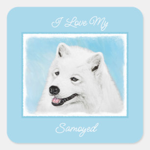 Samoyed Painting - Niedliches Original Dog Art Squ Quadratischer Aufkleber