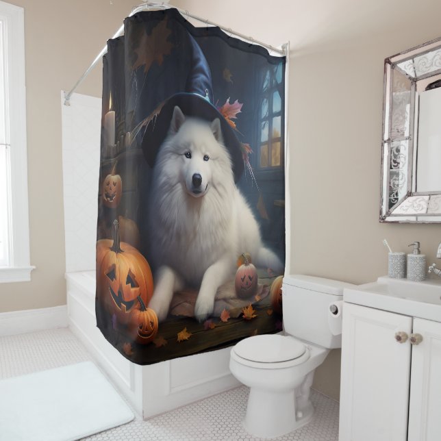 Samoyed Pumpkins Halloween Beängstigend Duschvorhang (Beispiel)