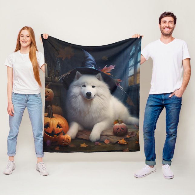 Samoyed Pumpkins Halloween Beängstigend Fleecedecke (Beispiel)