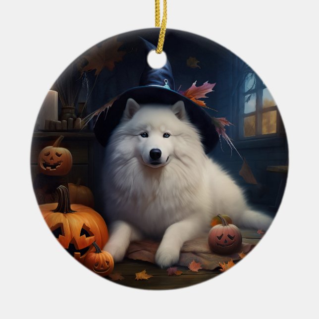 Samoyed Pumpkins Halloween Beängstigend Keramik Ornament (Vorne)