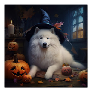 Samoyed Pumpkins Halloween Beängstigend Poster
