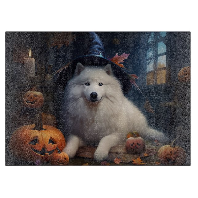 Samoyed Pumpkins Halloween Beängstigend Schneidebrett (Vorderseite)