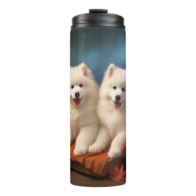 Samoyed Puppy Autumn Delight Pumpen Thermosbecher (Vorderseite)
