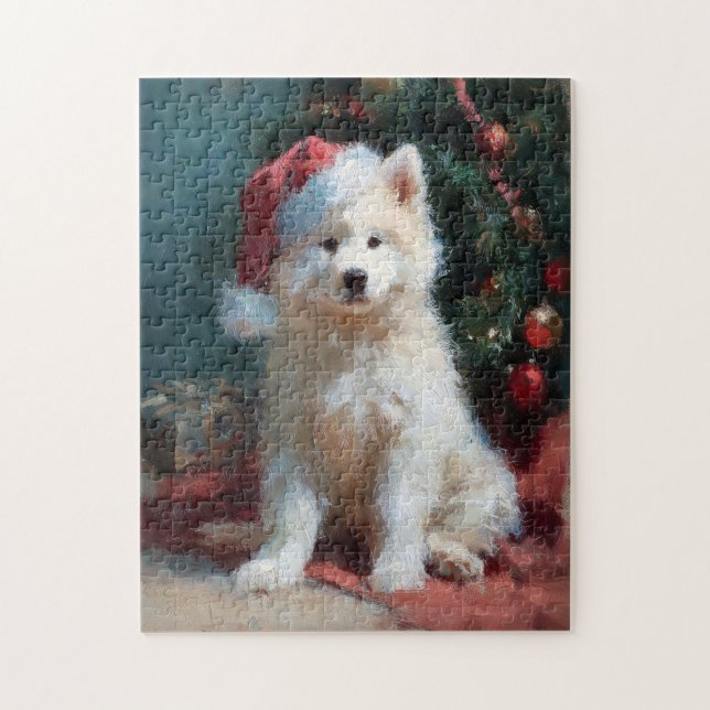 Samoyed Puppy Christmas Painting (Vertikal)