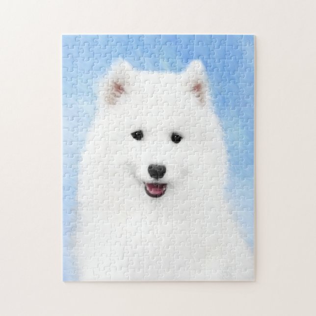 Samoyed Puppy Malerei - Niedliche Original Dog Art (Vertikal)