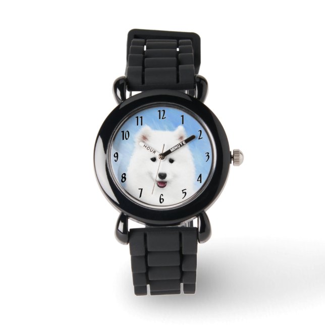 Samoyed Puppy Malerei - Niedliche Original Dog Art Armbanduhr (Vorderseite)