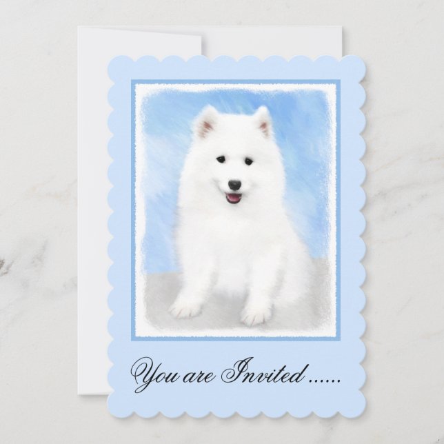 Samoyed Puppy Malerei - Niedliche Original Dog Art Einladung (Vorderseite)