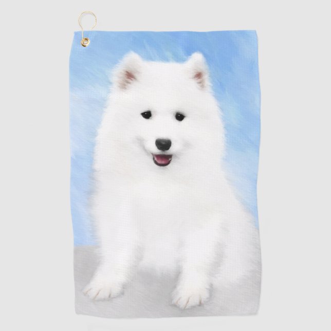 Samoyed Puppy Malerei - Niedliche Original Dog Art Golfhandtuch (Vorderseite)