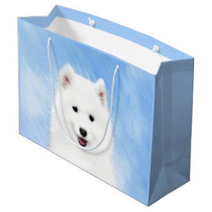 Samoyed Puppy Malerei - Niedliche Original Dog Art Große Geschenktüte