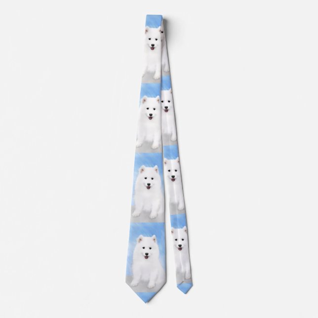 Samoyed Puppy Malerei - Niedliche Original Dog Art Krawatte (Vorderseite)