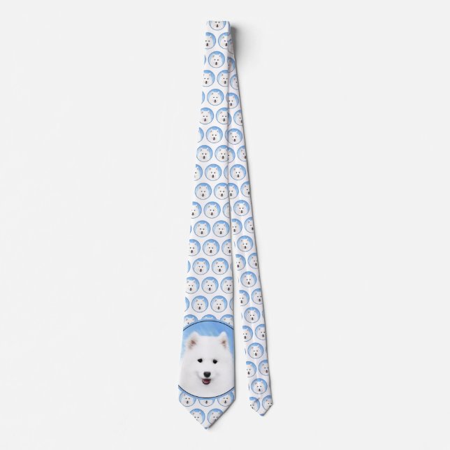 Samoyed Puppy Malerei - Niedliche Original Dog Art Krawatte (Vorderseite)