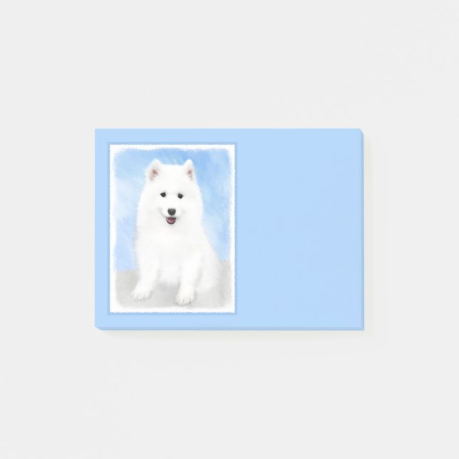 Samoyed Puppy Malerei - Niedliche Original Dog Art Post-it Klebezettel (Vorderseite)